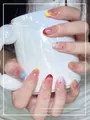 Short oval colorful French tip press-on nails with vibrant polka dot design for SKU variant - Bs2150 / Full Sizes (M/S/XS)#30 Pieces/Plate