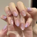 Lavender gradient short oval press-on nails with glitter finish for a natural look. - BS2214 / Full Sizes (M/S/XS)#30 Pieces/Plate