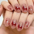 Short oval nude pink gradient press-on nails with red rocking horse and dot design - Bs2252 / Full Sizes (M/S/XS)#30 Pieces/Plate
