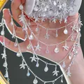 Silver DIY jewelry chain with starfish shell charms and crystal teardrops for necklaces. - 0.5 Meters/Pack / Ocean Style (With Starfish, Shell, and Water Drop Pendants) / Silver