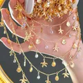 Elegant gold DIY jewelry chain with starfish, shell, and clear teardrop crystal charms - 0.5 Meters/Pack / Ocean Style (With Starfish, Shell, and Water Drop Pendants) / KC Gold