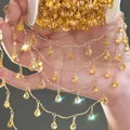 Premium golden DIY jewelry making chain with sparkling amber crystal teardrop beads - Yellow Water Drop Pendant / 0.5 Meters/Pack / KC Gold