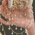 Gold-plated DIY jewelry chain featuring iridescent crystal teardrop charms for necklaces - AB Color Water Drop Pendant / 0.5 Meters/Pack / KC Gold