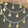 DIY silver-toned flat stick chain featuring sparkling faceted yellow teardrop crystal charms - Yellow Water Drop Pendant / 0.5 Meters/Pack / Silver