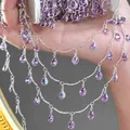 Premium silver-tone jewelry chain with faceted amethyst teardrop crystals for DIY projects - Dark Smoky Purple Water Drop Pendant / 0.5 Meters/Pack / Silver