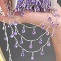 Handcrafted purple teardrop crystal chain for DIY jewelry making and unique crafts - Bright Purple Water Drop Pendant / 0.5 Meters/Pack / Silver
