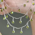 Silver layered jewelry chain with vibrant green teardrop crystal charms for DIY jewelry - Green Water Drop Pendant / 0.5 Meters/Pack / Silver