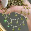 Gold chain with olive green teardrop crystals for DIY jewelry making. - Green Water Drop Pendant / 0.5 Meters/Pack / KC Gold