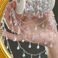 Silver DIY metal chain with iridescent water-drop charms for elegant jewelry making - 1 Meter/Pack / White Drop - Silver