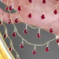Elegant gold chain jewelry component featuring vibrant red faceted teardrop crystal pendants - Hammered Curved Bar with Red Water Drop Pendant / 0.5 Meters/Pack / KC Gold