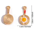 Golden alloy cartoon frying pan charm with white and yellow poached egg enamel detail - A2-292/26*13mm/2.58g