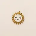 Vibrant smiling sun face pendant with golden rays and white enamel for DIY jewelry - Little Sun
