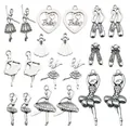 Set de dijes de ballet en plata antigua con bailarinas y zapatillas para bisutería - Set de Colgantes Tema Ballet de Aleación de Zinc Plata Antigua