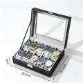Boîte à montres 10 fentes en cuir noir premium avec serrure et couvercle en verre - Boîte À Montre Noire Verrouillable À 10 Chiffres