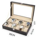Boîte de rangement pour montres en cuir noir avec fenêtre et serrure, 30x20,5x8cm - Boîte À Montre Noire À 12 Chiffres