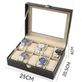Boîte de rangement 10 montres en cuir noir avec fenêtre en verre et serrure - Boîte À Montre Noire À 10 Chiffres