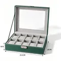 Scatola porta orologi premium in pelle verde a 10 posti con finestra in vetro e serratura - Scatola per 10 Orologi Verde con Serratura