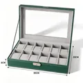 Scatola porta orologi a 12 slot in pelle verde con serratura e vetro, 30x20x8cm - Scatola per 12 Orologi Verde con Serratura