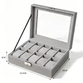 Scatola porta orologi in ecopelle grigia a 10 posti con serratura e coperchio in vetro. - Scatola per 10 Orologi Grigia con Serratura