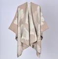 Elegant tan cashmere-like double-sided poncho shawl with white ginkgo leaf floral patterns - Large Ginkgo Leaf Khaki / 130x150cm