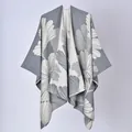Elegant reversible ginkgo leaf pattern cashmere-like warm cape shawl in grey and cream - Large Ginkgo Leaf Graphite Gray / 130x150cm