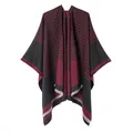 Stylish burgundy and black chevron striped faux cashmere open-front poncho shawl - New Black And White Striped Short Whiskers (black And Red) / 130x150cm