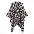 Reversible women's faux cashmere cloak shawl with geometric pattern and open front design - Short Black T-shaped Shawl. / 130x150cm