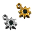 Eight-pointed star pendant in stainless steel with green crystal center in gold and silver - Dark Green