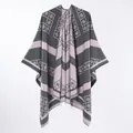 Elegant pink and grey geometric pattern imitation cashmere poncho shawl for women - Letter Cashew Short Shawl Gray-pink / 130x150cm