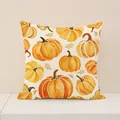 Thanksgiving decorative pillowcase with bright orange pumpkin print on white base - YMF98-6 / 45*45cm (single Pillowcase)