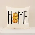 Autumn decorative Thanksgiving pumpkin pillow cover with Home typography on beige fabric - YMF98-8 / 45*45cm (single Pillowcase)