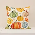 Housse de coussin décorative en polyester avec motif citrouille aquarelle pour l'automne - YMF98-2 / 45*45cm (taie D'oreiller Simple)