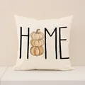 Housse de coussin décorative de Thanksgiving avec imprimé HOME et citrouille blanche - YMF98-12 / 45*45cm (taie D'oreiller Simple)