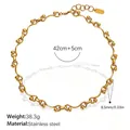 Gold-plated stainless steel wavy chunky chain necklace with polished spherical accents - Gold Necklace (XL281)