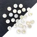 Elegant white mother-of-pearl round beads with gold-engraved English alphabet letters - Set of 26 Alphabet Letters / 6mm