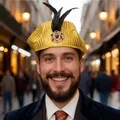 Sombrero de príncipe Aladino amarillo con lentejuelas y plumas para fiestas y actuaciones - Sombrero indio / Sombrero de Aladino
