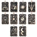 Vintage schwarze und goldene Tarotkarten-Anhänger aus Emaille für DIY-Schmuckdesign - 10 Stile Gemischt (SN643)