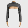 Elegante grijze gemerceriseerde katoenen coltrui bolero met lange mouwen voor dames - 140*20cm / Tops / donkergrijs