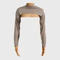 Taupegrijze bolero-shrug met opstaande kraag, ideaal voor het stylen van laagjes - 140*20cm / Tops / Licht kaki