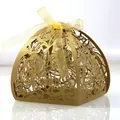 Elegant gold laser-cut favor box with floral pattern and ribbon for wedding candy - Champagne Gold