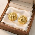Exaggerated 18K gold plated textured dome stud earrings in a vintage wooden jewelry box - Braided Round Earrings