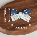Barrette à nœud mignon en denim bleu et dentelle pour petits chiens et chiots - Pince Bb En Denim - Fond Bleu - Rose / Taille unique