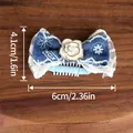 Nœud papillon en denim pour animaux avec camélia et dentelle, 6 cm - Pince Bb En Denim - Fond Bleu - Camélia / Taille unique