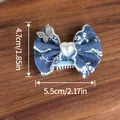 Barrette à nœud en jean bleu pour animaux avec perle en cœur et strass papillon - Pince À Cheveux En Denim - Fond Bleu - Cœur Papillon / Taille unique