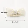Nœud à cheveux élégant blanc crème pour animaux avec perle, 5,6 cm x 2,5 cm. - Bb Avec Clips Nacrés - Base Beige / Taille unique