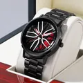 Stylish men's waterproof quartz watch with a unique sports car wheel hub rim dial design - LT03 Red
