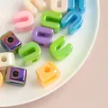 Colorful U-shaped acrylic large hole letter beads for DIY jewelry making accessories - U [color Plating Mixed Colors] / Single