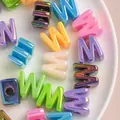 Colorful iridescent acrylic letter beads with large holes for DIY bracelets and keychains - W [color Plating Mixed Colors] / Single