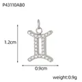 Silberner Zwillinge Sternzeichen Anhänger mit Kristallen, 1,2 cm Höhe für DIY Schmuck - Fp3679a0a0-sz (twins)