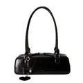 Borsa baguette vintage in ecopelle testurizzata nera con ciondolo a cuore e fiocco - Nero